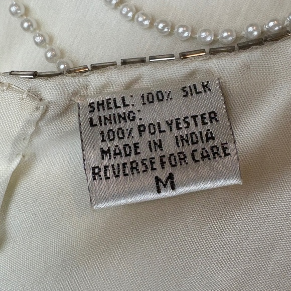 Laurence Kazar New York 100% Silk Vintage Angled Ivory Formal Beaded Midi Dress - Picture 13 of 16